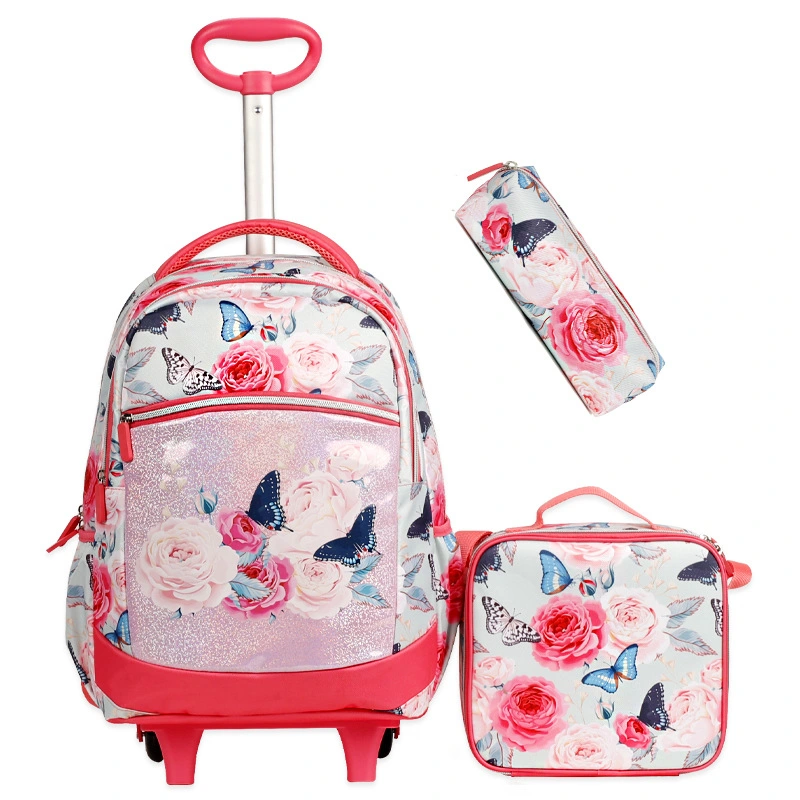 High Quality Trolley Bag School Girl 3 in 1 Set Glitter Children School Bags Kids