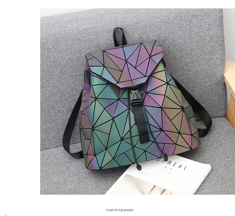 Laser Luminous Backpack Geometric Folding Student School Bags for Teenage Girls Women