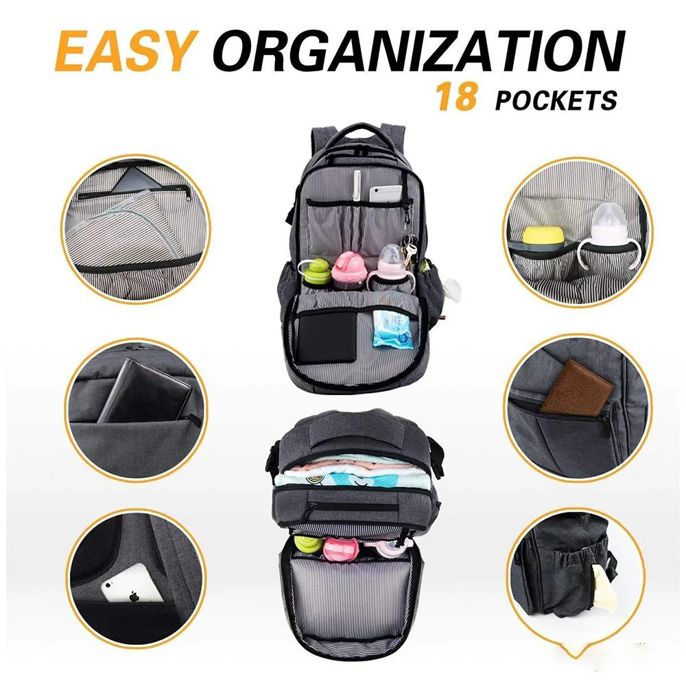 Stylish Large Baby Diaper Bag Backpack Stroller Straps-Insulated Bottle Pockets-Changing Pad