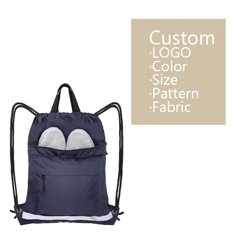 Wholesale Polyester Backpack with Zipper Pocket Gym Bagpack Custom Rucksack Draw String Bags