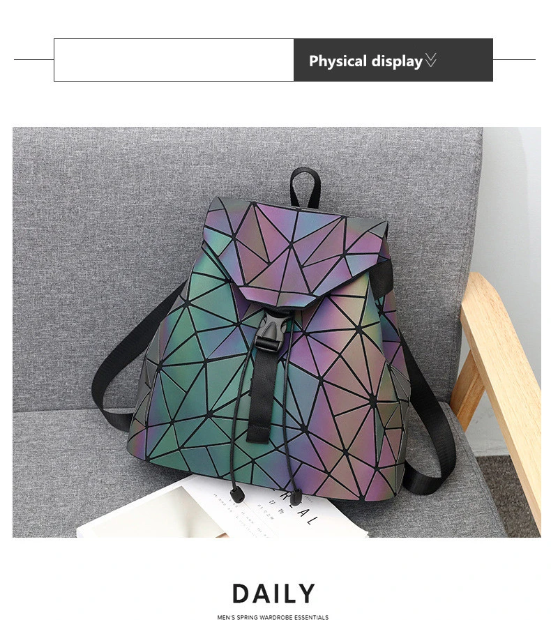 Laser Luminous Backpack Geometric Folding Student School Bags for Teenage Girls Women