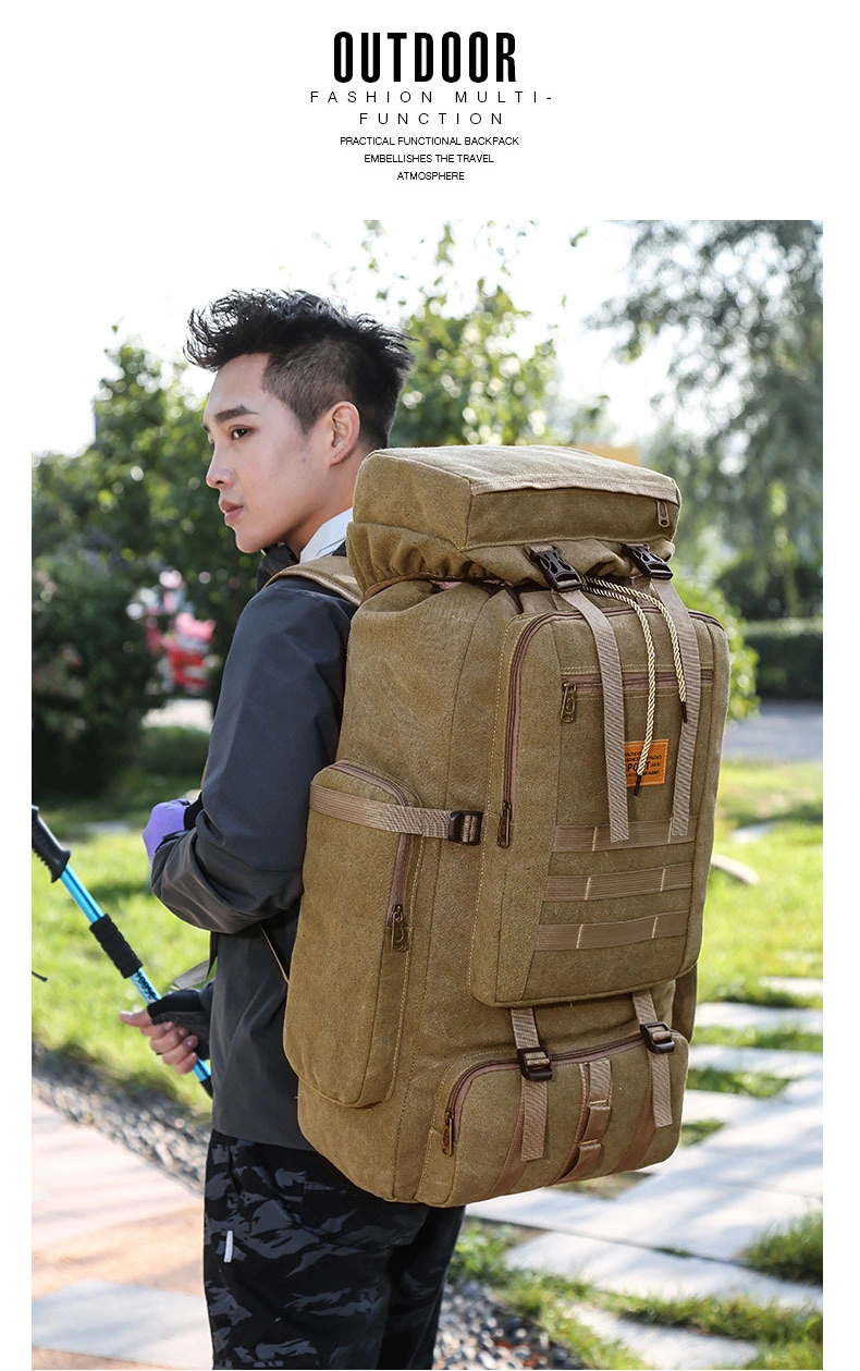 Men&prime;s Large Capacity Mountaineering Canvas Army Tactical Travel Backpack