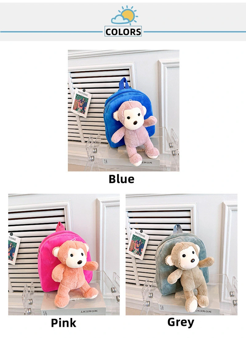 Kids Plush Toys Monkey Cute Cartoon 3D Polyester Children School Bag Backpack