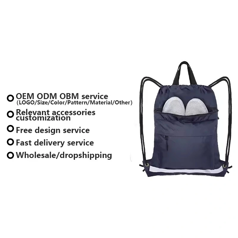 Wholesale Polyester Backpack with Zipper Pocket Gym Bagpack Custom Rucksack Draw String Bags