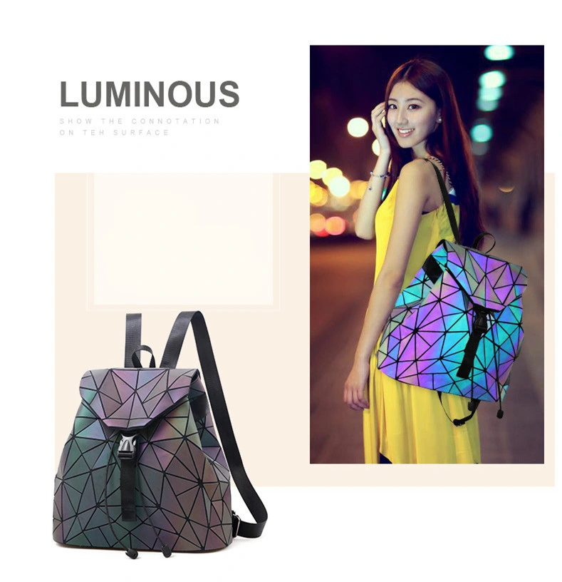 Laser Luminous Backpack Geometric Folding Student School Bags for Teenage Girls Women