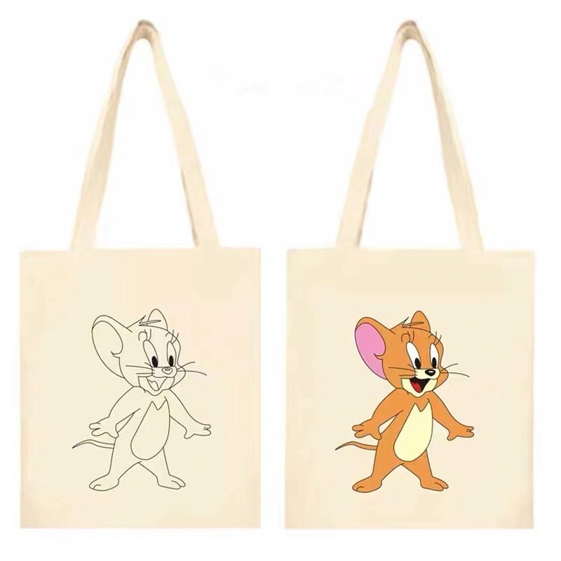 Christmas Handmade Custom Cartoon Eco Canvas Bag Children&prime; S Hand Painted Graffiti Handbag DIY Gift Cotton Shopping Bag