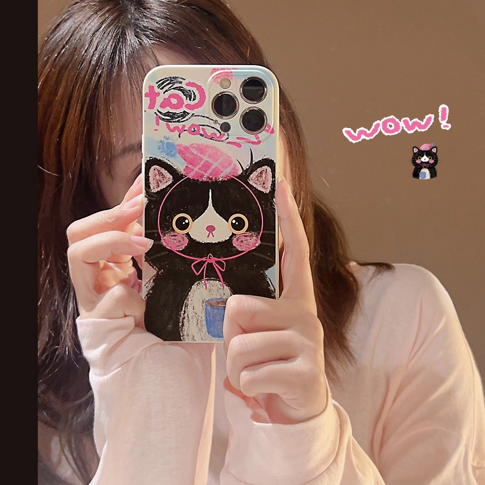 Doodle Cat Applies to Apple 14PRO Max Phone Case 15 Personality Cartoon iPhone13 Silicone 12 Sets 11