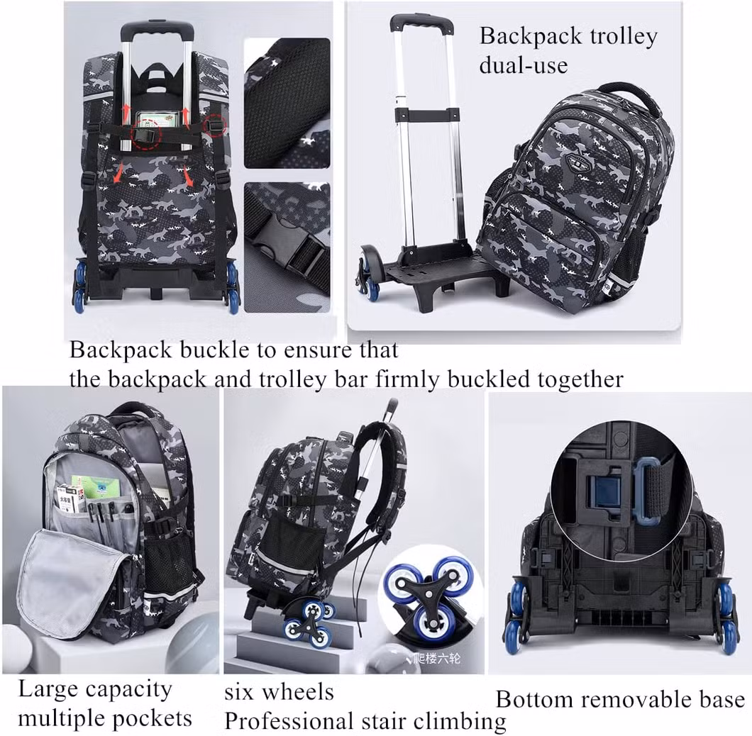 Kids Wheeled Rolling Backpacks Trolley School Bag Children Luggages Anime Dinosaur Casual Trolley School Backpack