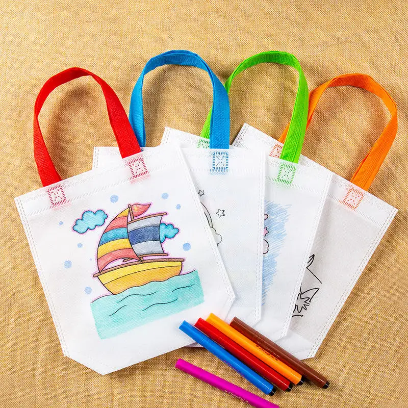 DIY Eco-Friendly No Wave Coloring Graffiti Tote Bag Kids Goodie Bag for Kids Party