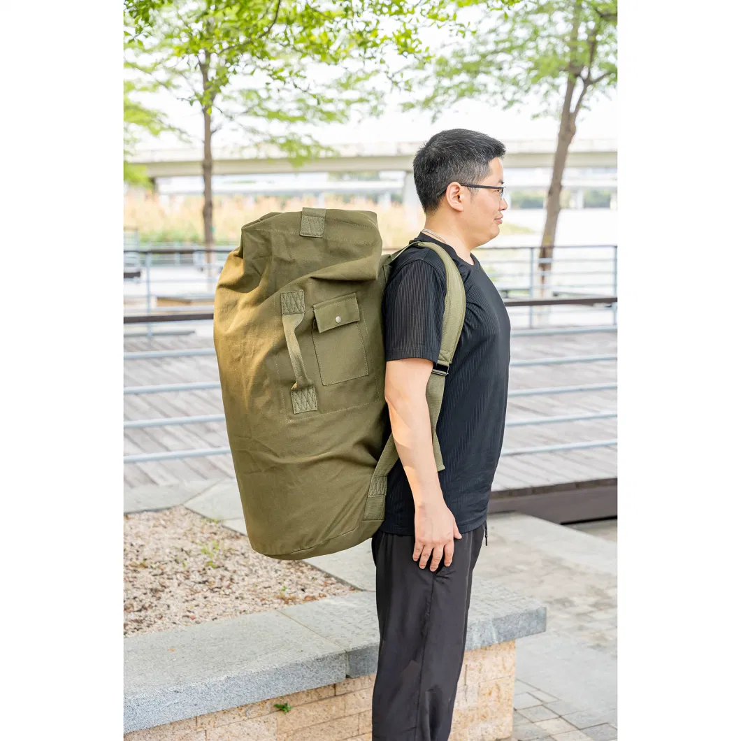 20 Oz Green Canvas Bucket Backpack high Quality Barrel Bag Waterproof Traveling Bag