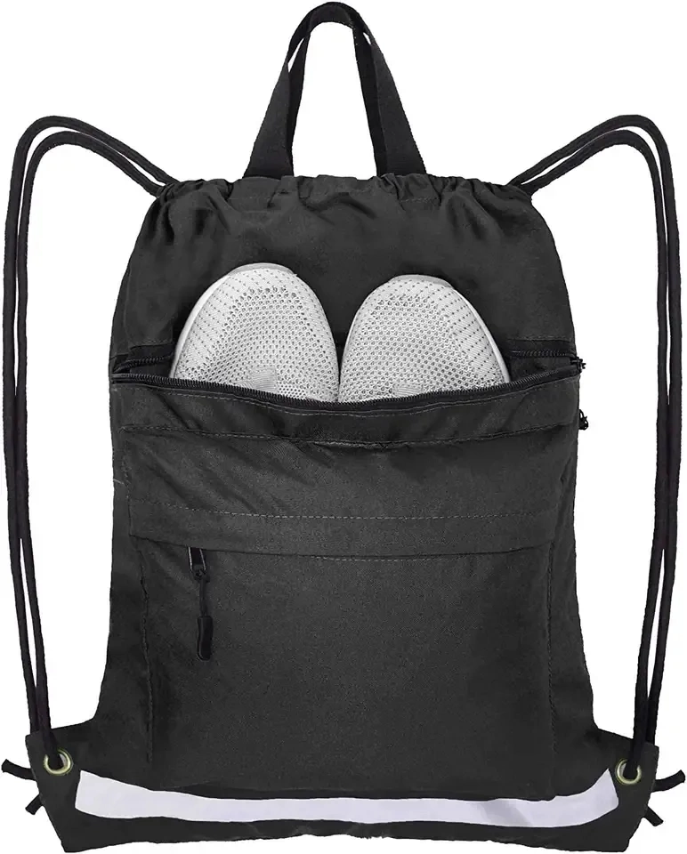 Wholesale Polyester Backpack with Zipper Pocket Gym Bagpack Custom Rucksack Draw String Bags