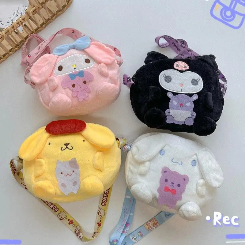 Kawaii Sanrio Kuromi Mymelody Cinnamoroll Pompompurin Plush Crossbody Bag Shoulder Bag Cartoon Cute Kids Birthday Gift for Girls