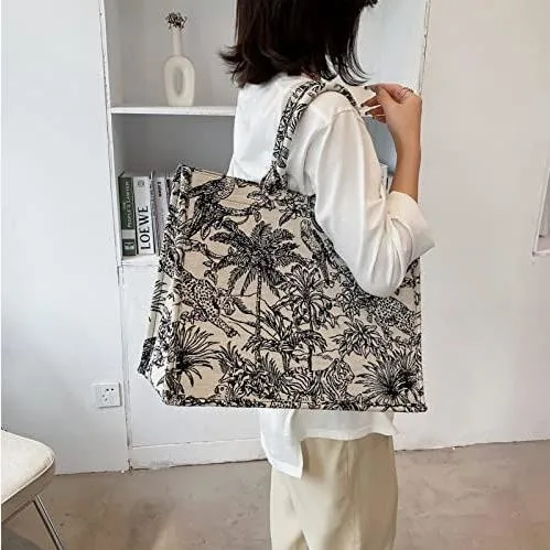 Linen Cotton Flower Embroidery Retro Exquisite Doodle Fashion Shopping Bag