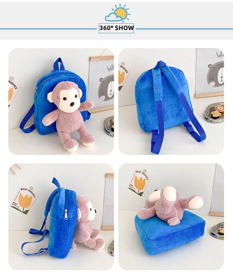 Kids Plush Toys Monkey Cute Cartoon 3D Polyester Children School Bag Backpack