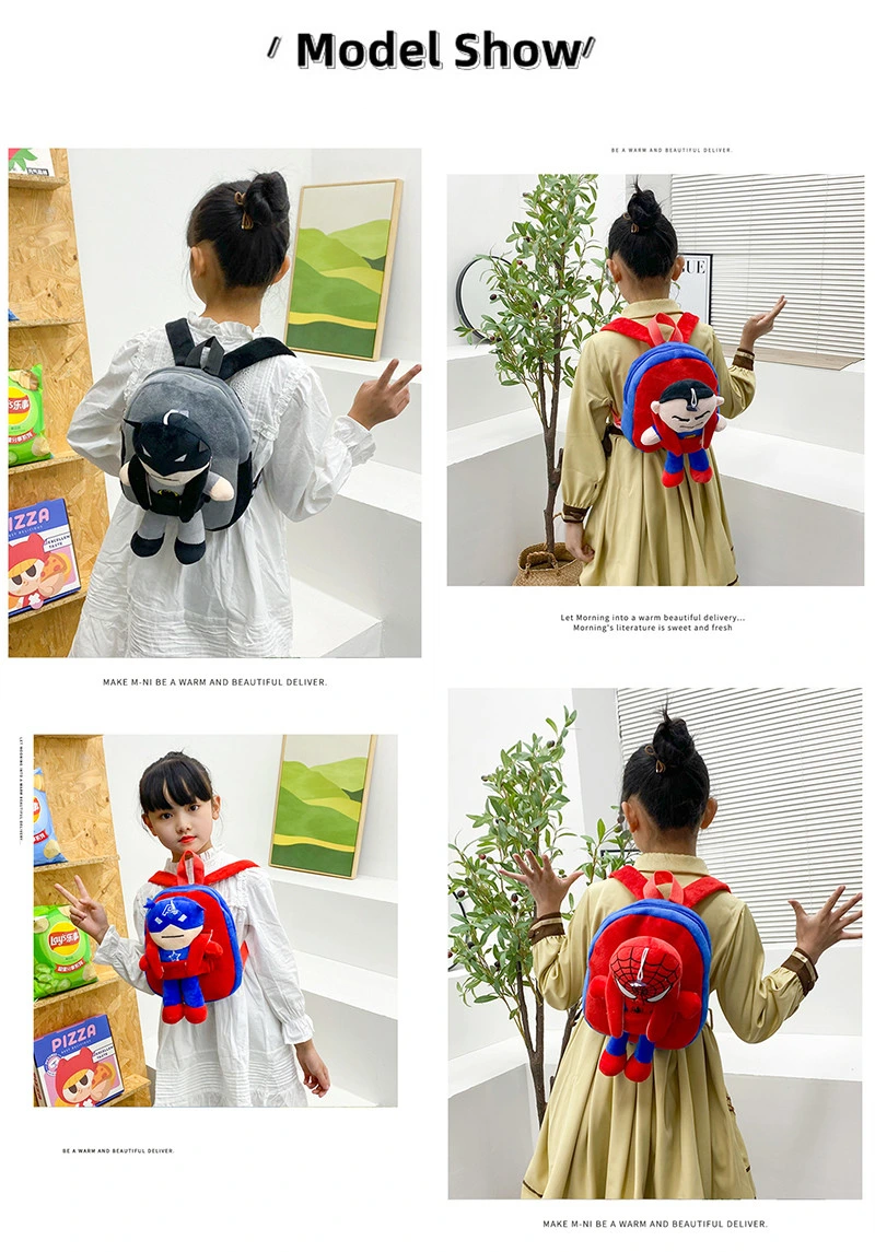 3D Cartoon Kindergarten Plush Backpack Superhero Spiderman Kids Toddler School Bags