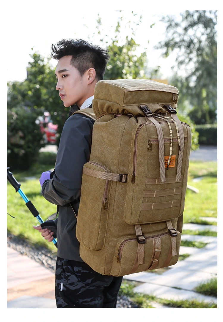 Men&prime;s Large Capacity Mountaineering Canvas Army Tactical Travel Backpack