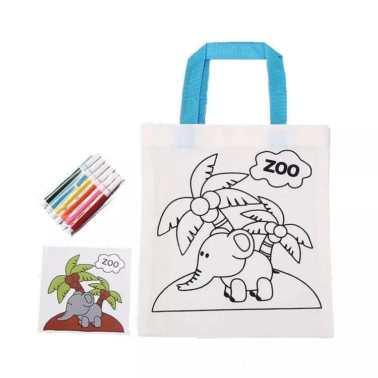 Drawings and Handwriting Are Available DIY Hand Painting Tote Canvas Bags for Kids