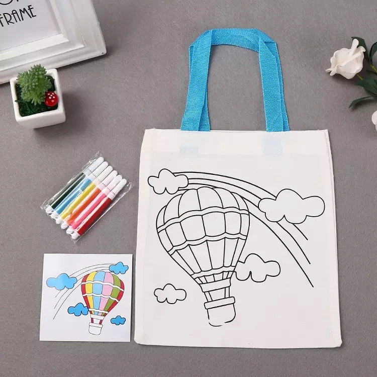 Drawings and Handwriting Are Available DIY Hand Painting Tote Canvas Bags for Kids