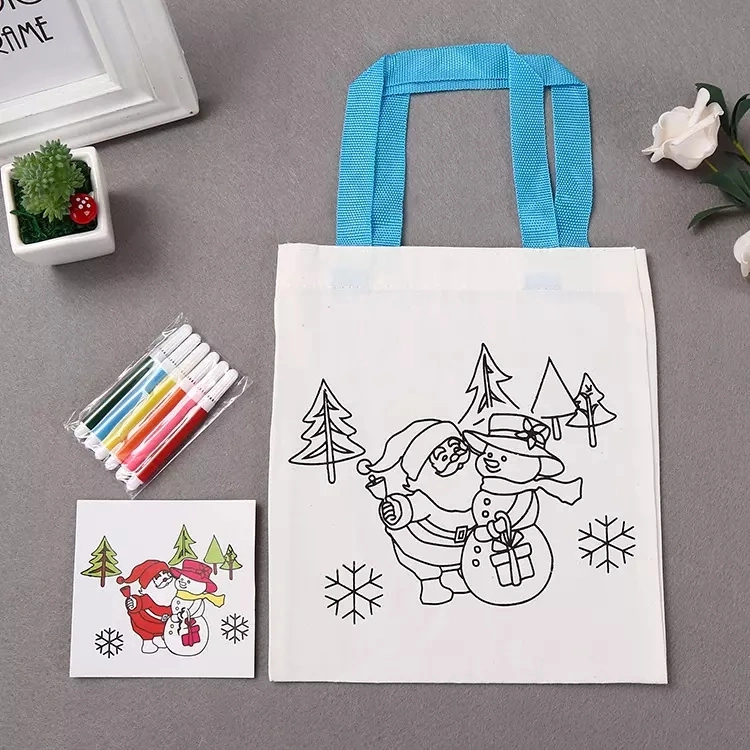 Drawings and Handwriting Are Available DIY Hand Painting Tote Canvas Bags for Kids