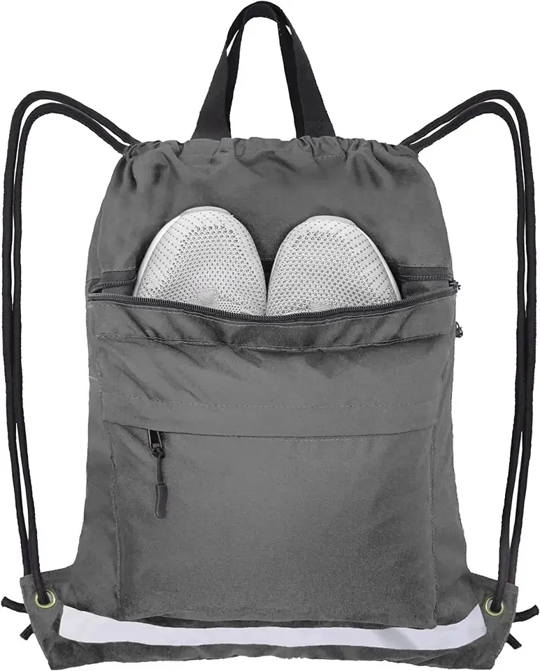 Wholesale Polyester Backpack with Zipper Pocket Gym Bagpack Custom Rucksack Draw String Bags