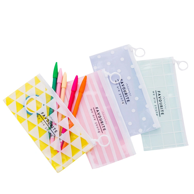 Customized Printed Simple Waterproof Transparent PVC EVA Plastic Coloured Pen Pouch Packaging Storage Students Children Drawing School Office Pencil Ziplock Bag