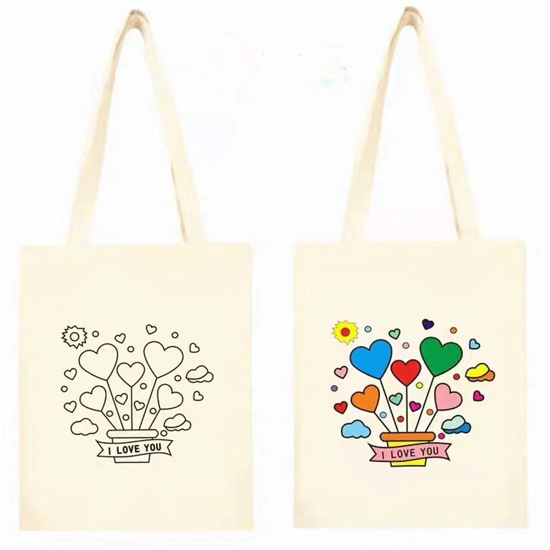 Christmas Handmade Custom Cartoon Eco Canvas Bag Children&prime; S Hand Painted Graffiti Handbag DIY Gift Cotton Shopping Bag