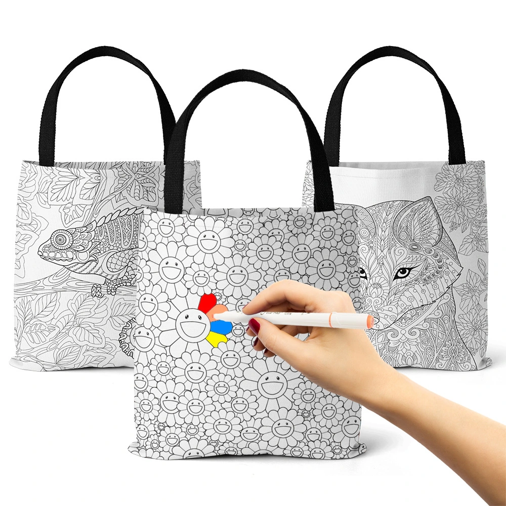 Top Quality Eco Friendly Graffiti Bags Canvas Painting DIY Coloring Set Painting Bag for Kids with Colour Pens