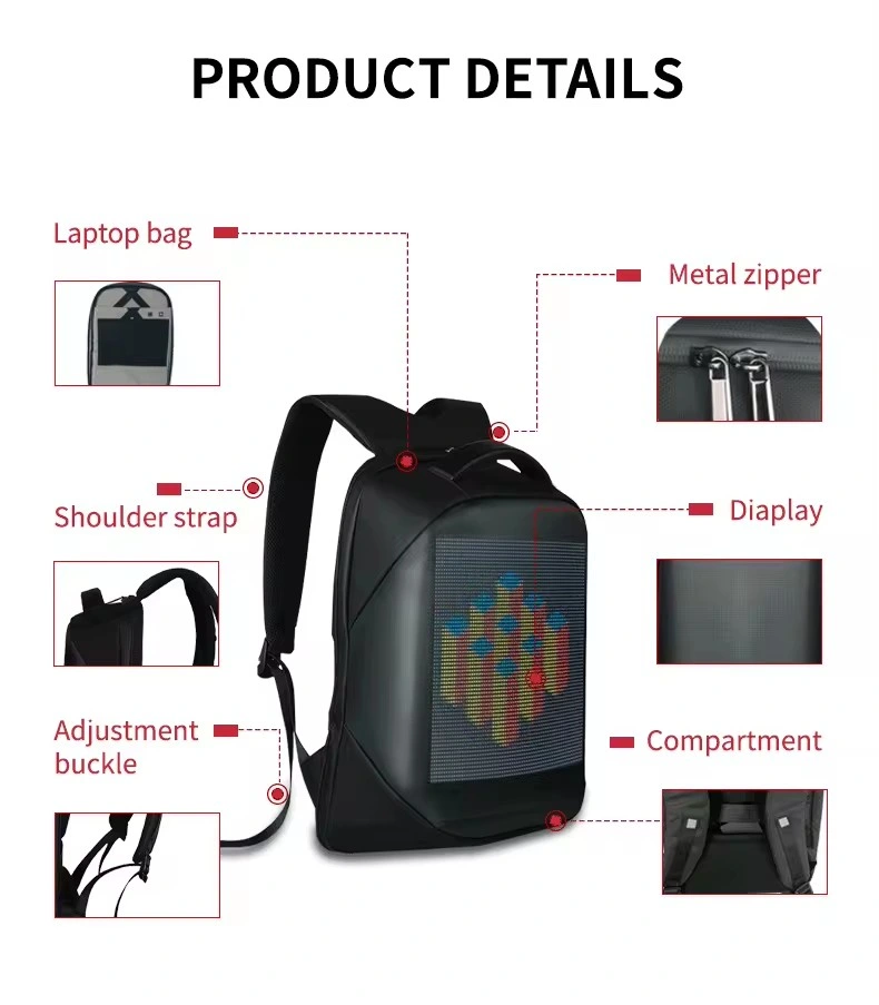 Smart LED Backpack Waterproof APP Control Programmable School Bag for Outdoor Advertising