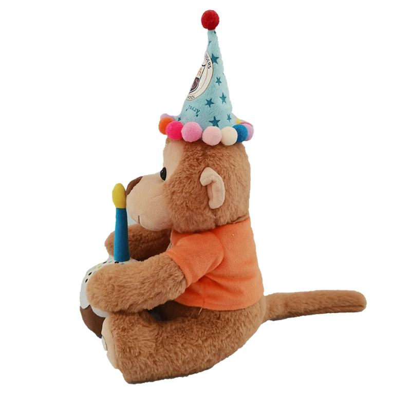 Birthday Gift Monkey Doll with Hat and Cake Stuffed Monkey Plush Toy