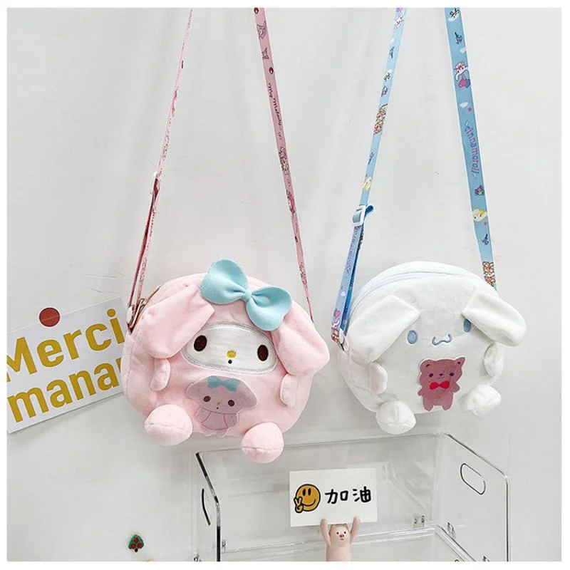 Kawaii Sanrio Kuromi Mymelody Cinnamoroll Pompompurin Plush Crossbody Bag Shoulder Bag Cartoon Cute Kids Birthday Gift for Girls