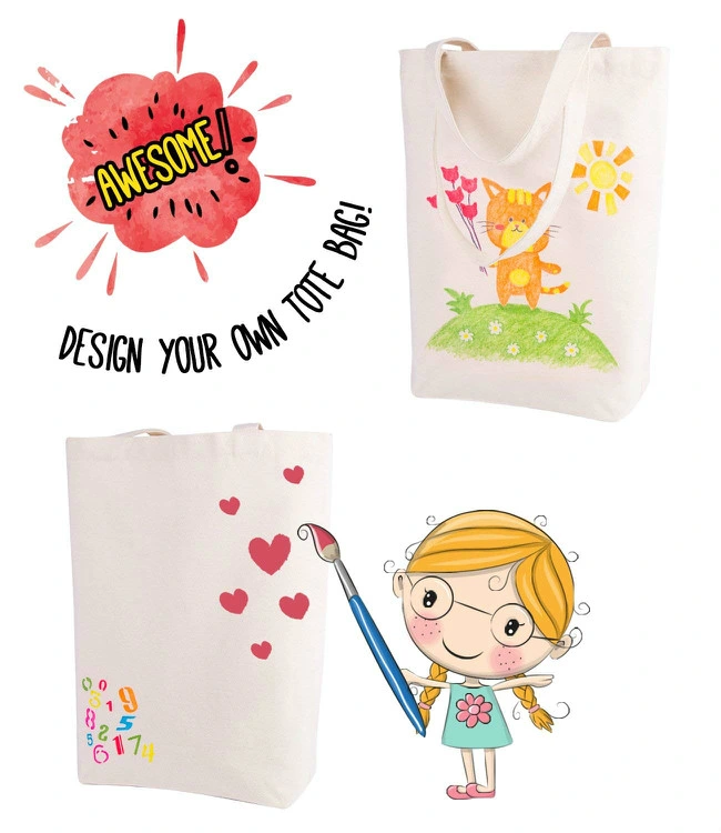 Christmas Handmade Custom Cartoon Eco Canvas Bag Children&prime; S Hand Painted Graffiti Handbag DIY Gift Cotton Shopping Bag