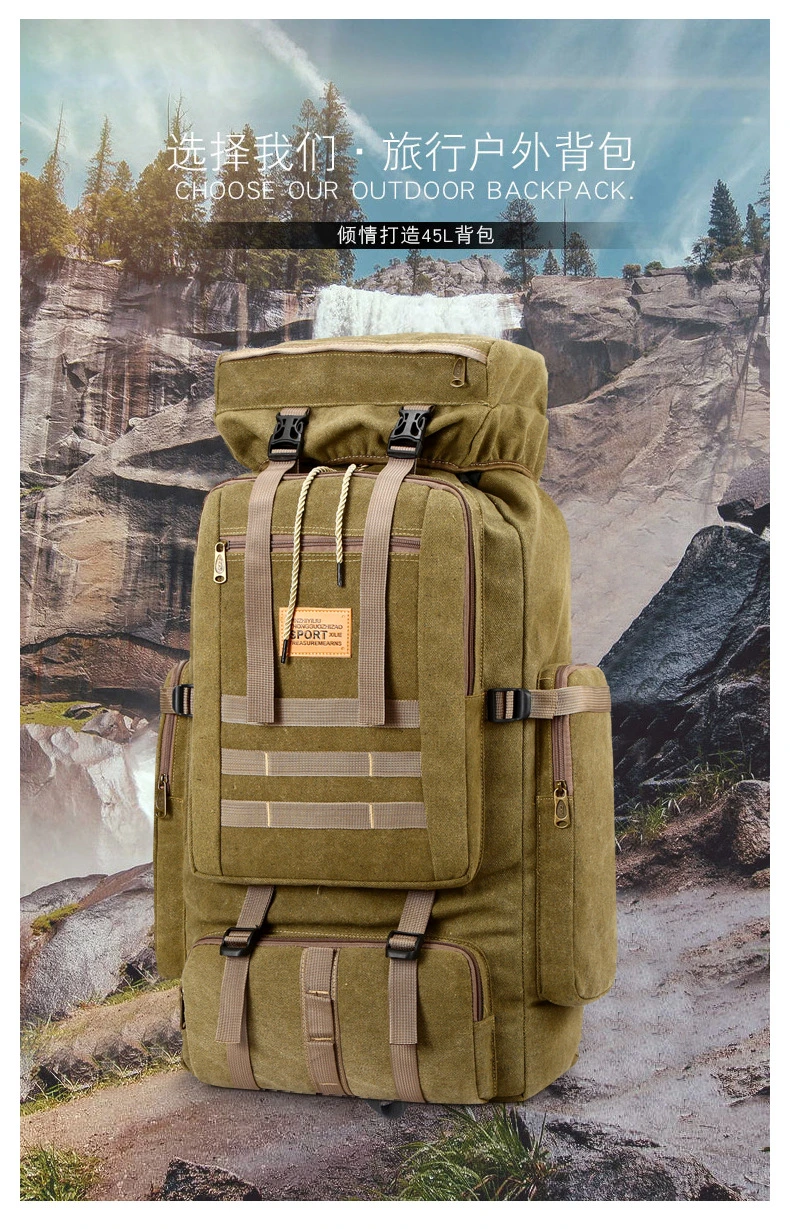 Men&prime;s Large Capacity Mountaineering Canvas Army Tactical Travel Backpack