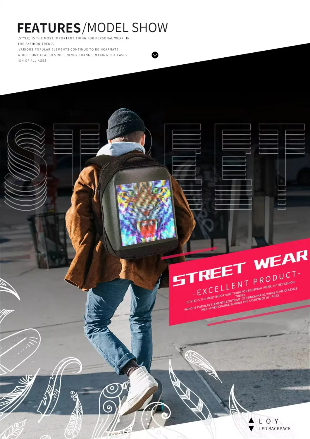 Smart LED Backpack Waterproof APP Control Programmable School Bag for Outdoor Advertising