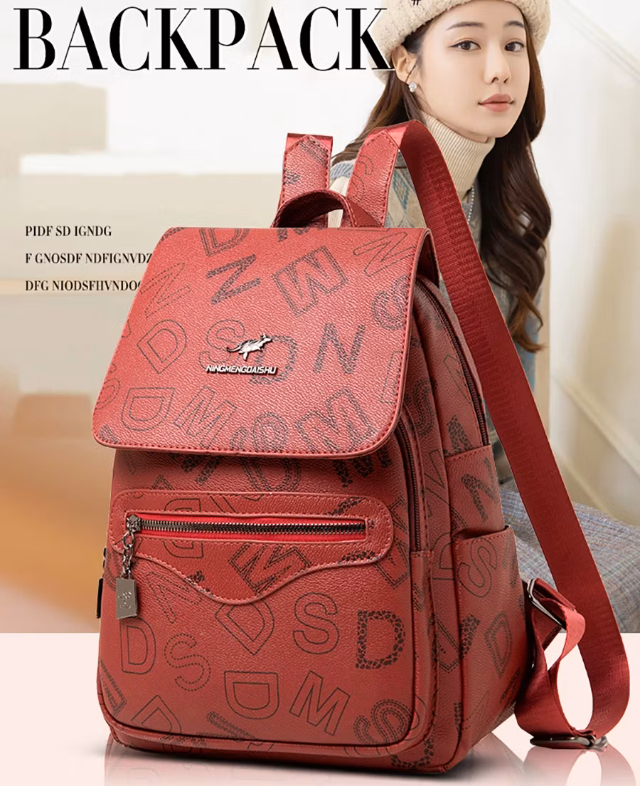 Fashion Printed PU Backpack Mommy Travel Bags Women&prime;s Small Brand Designer School Bags Large Capacity Multi Pocket Backpacks