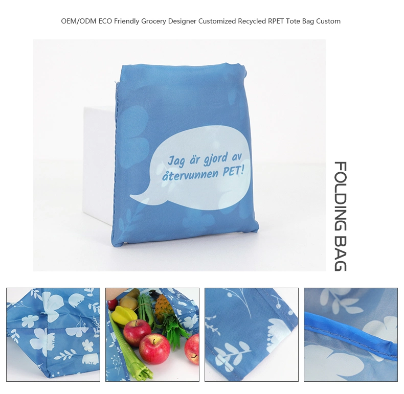Custom Print Blue Foldable RPET Polyester Shopping Reusable Vest Bag