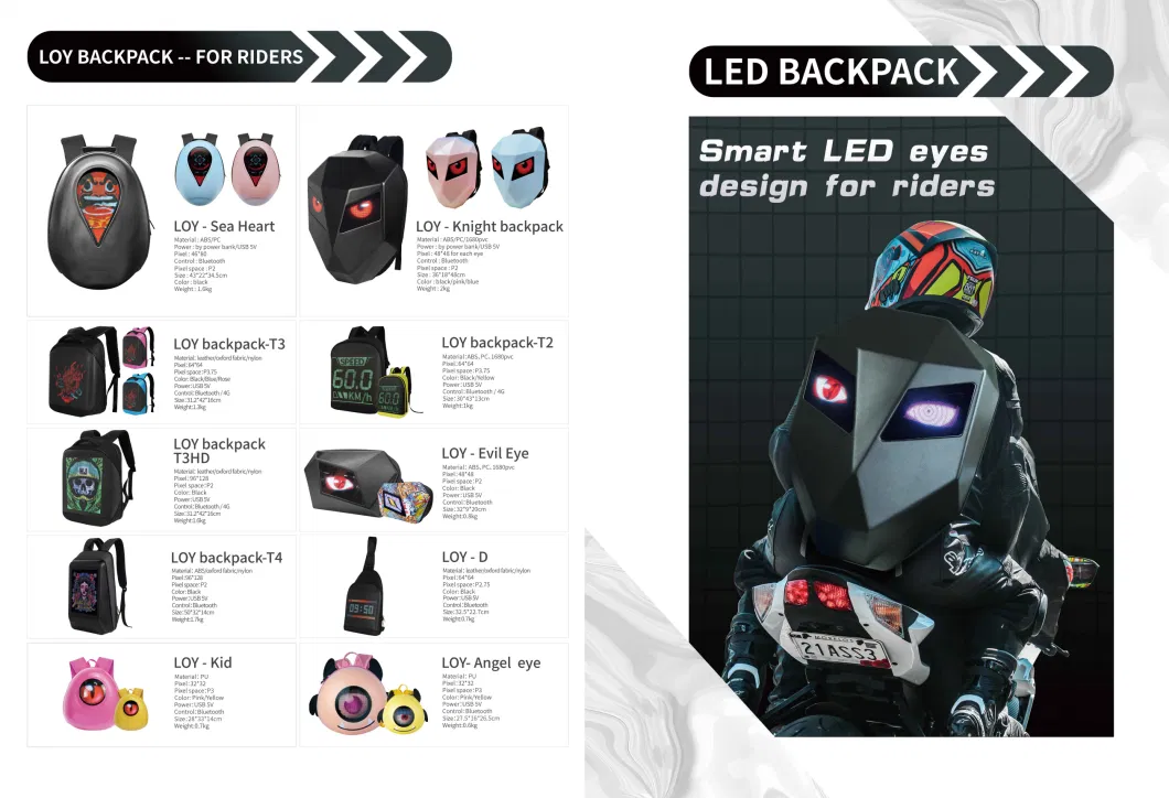 2024 Smart LED DIY Motorcycle Backpack Fashion Waterproof Knight Backpack with Hard Shell