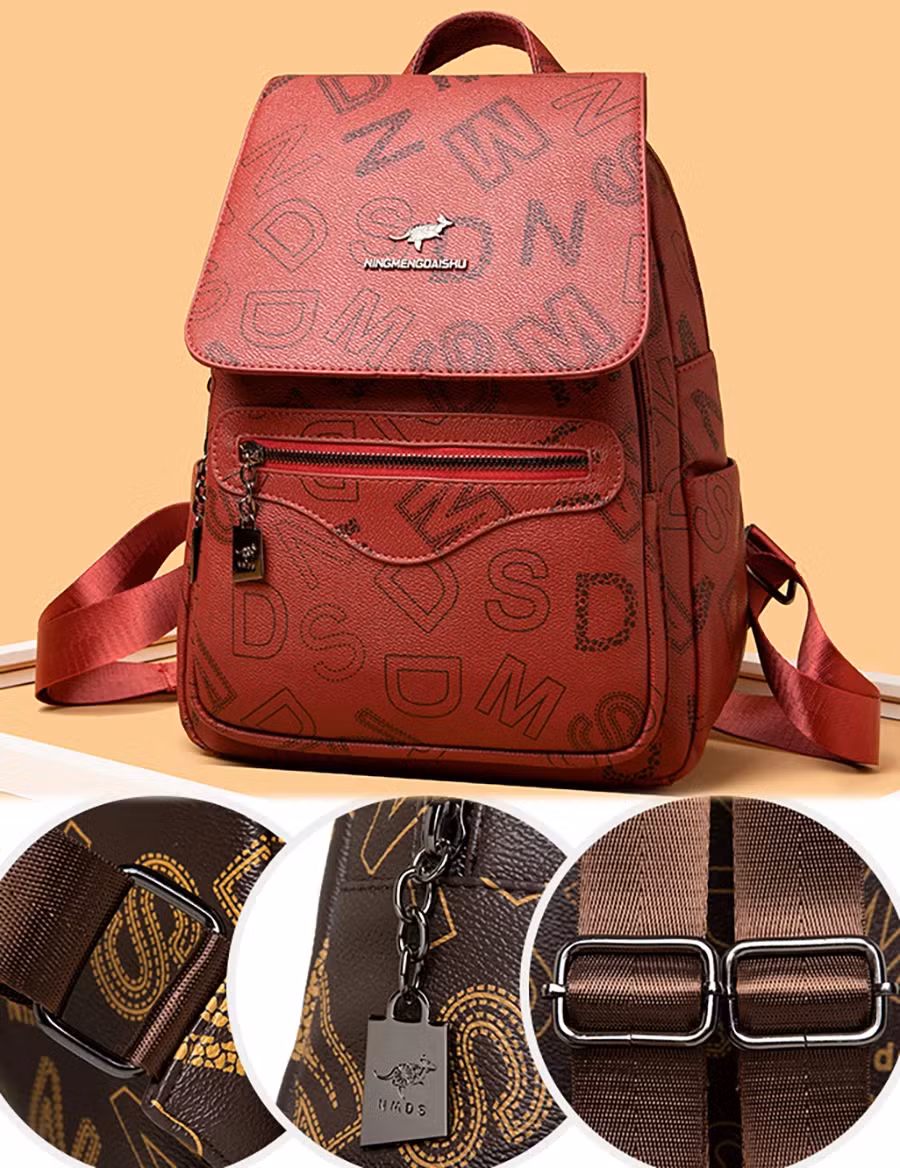 Fashion Printed PU Backpack Mommy Travel Bags Women&prime;s Small Brand Designer School Bags Large Capacity Multi Pocket Backpacks
