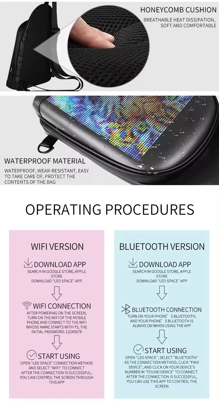 Smart LED Backpack Waterproof APP Control Programmable School Bag for Outdoor Advertising