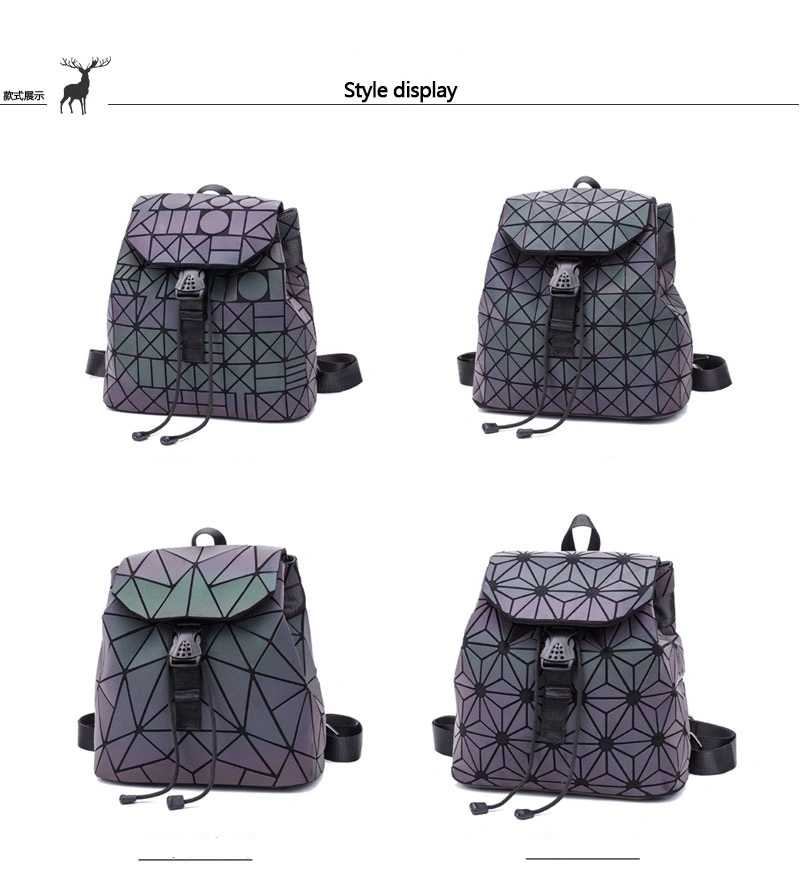 Laser Luminous Backpack Geometric Folding Student School Bags for Teenage Girls Women