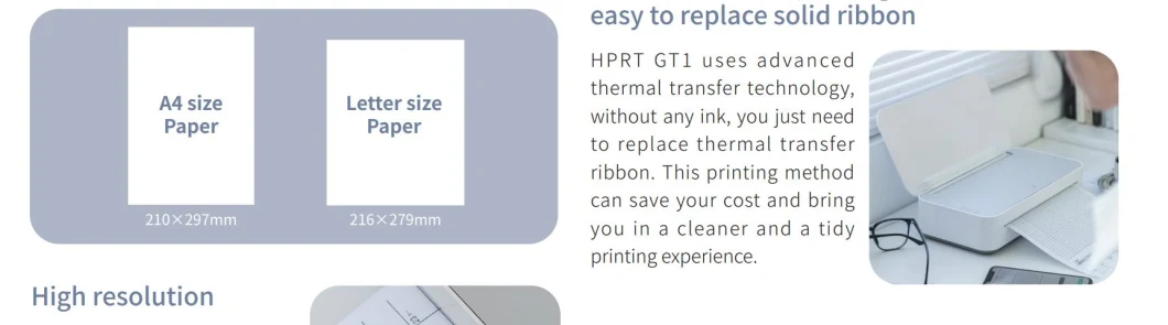 HPRT New Products GT1 Back To School Supplies OEM Bluetooth Wireless Portable A4 Thermal Printer For Document Printing