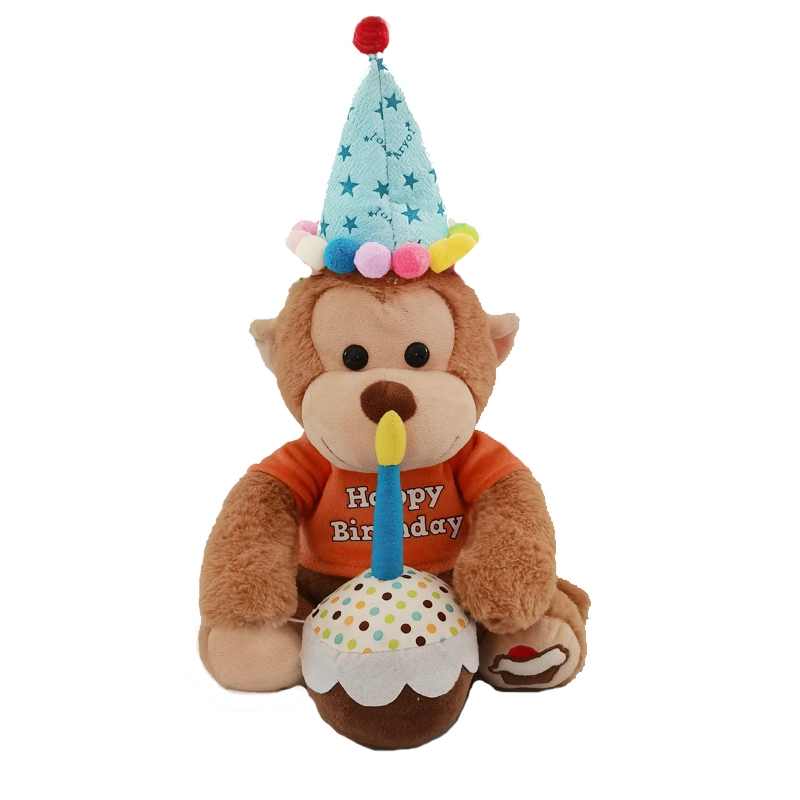 Birthday Gift Monkey Doll with Hat and Cake Stuffed Monkey Plush Toy