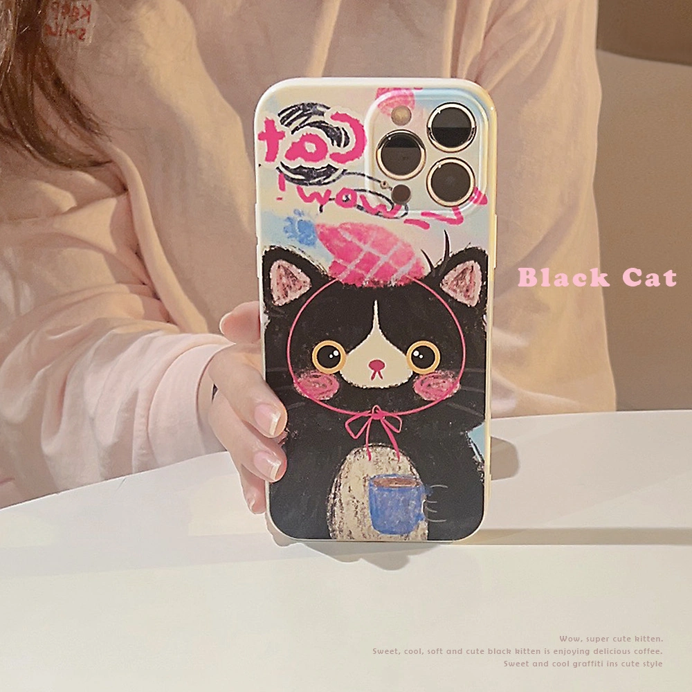 Doodle Cat Applies to Apple 14PRO Max Phone Case 15 Personality Cartoon iPhone13 Silicone 12 Sets 11