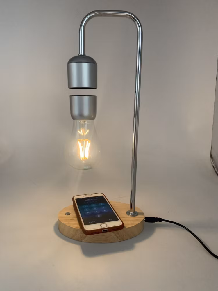 New 360 Rotating Wooden Base Magnetic Levitation Floating Lamp Light LED Bulb with Wireless Charging for Cellphone Wholesale Decor Gift Night Light