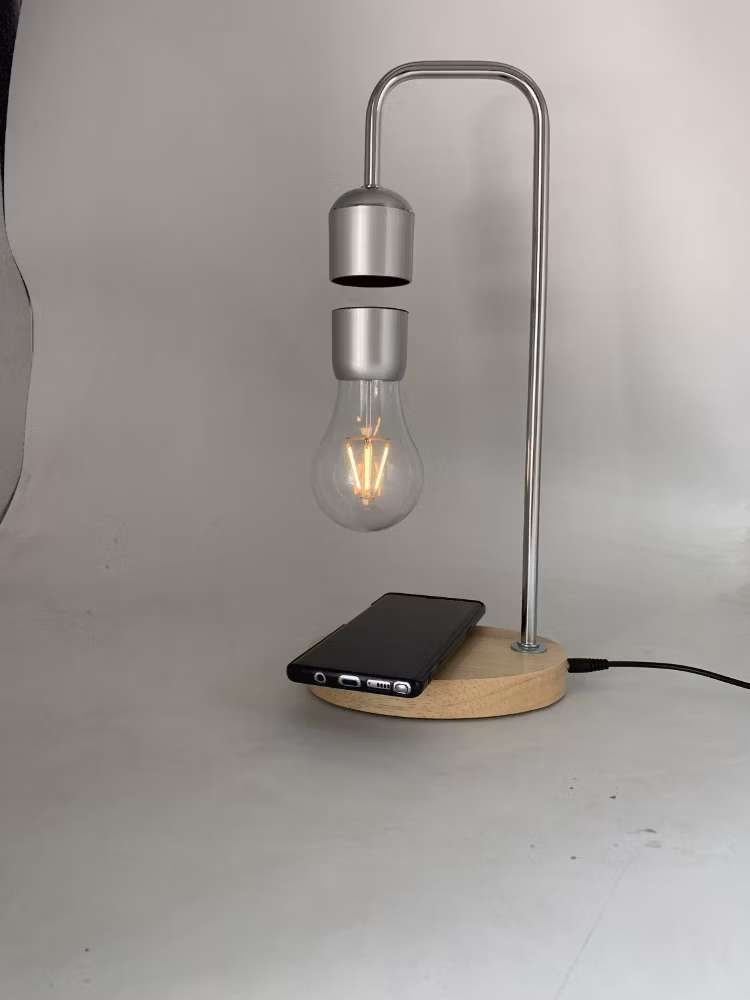 New 360 Rotating Wooden Base Magnetic Levitation Floating Lamp Light LED Bulb with Wireless Charging for Cellphone Wholesale Decor Gift Night Light