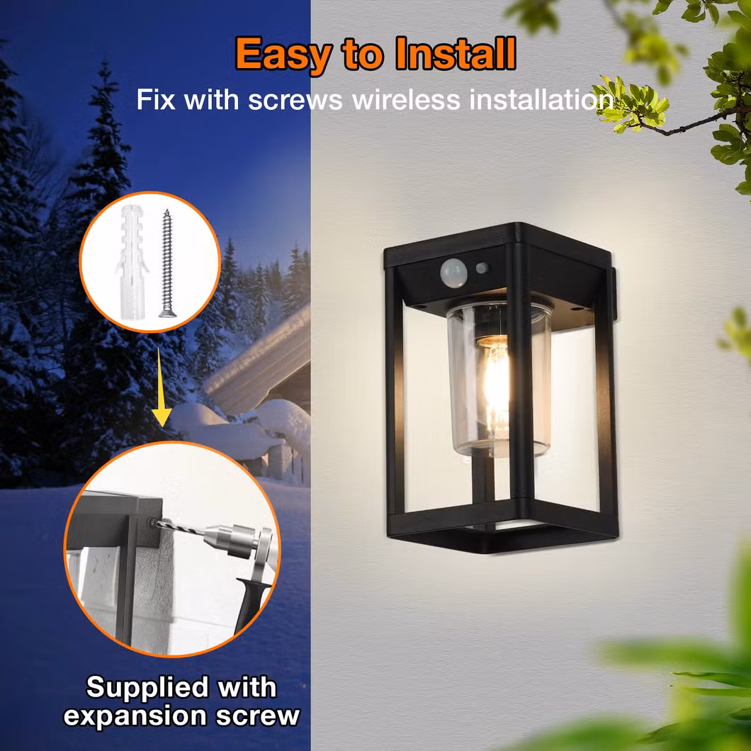 Die-Cast Aluminum Bulb Inside Square Box LED Outdoor Solar Wall Light with Motion Waterproof