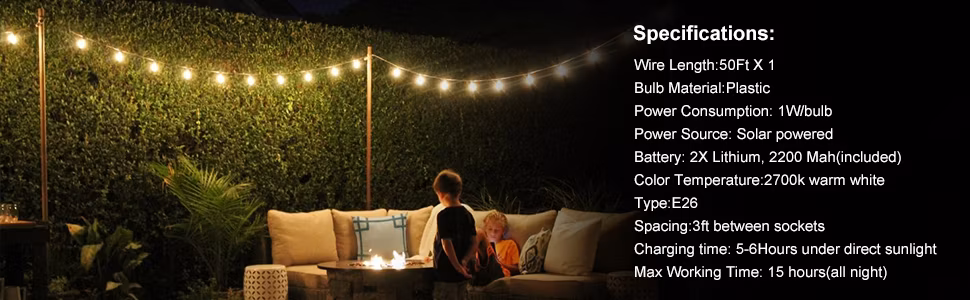 IP65 Solar Powered LED Festoon Light Bulb String Light for Home Party Wedding Decoration