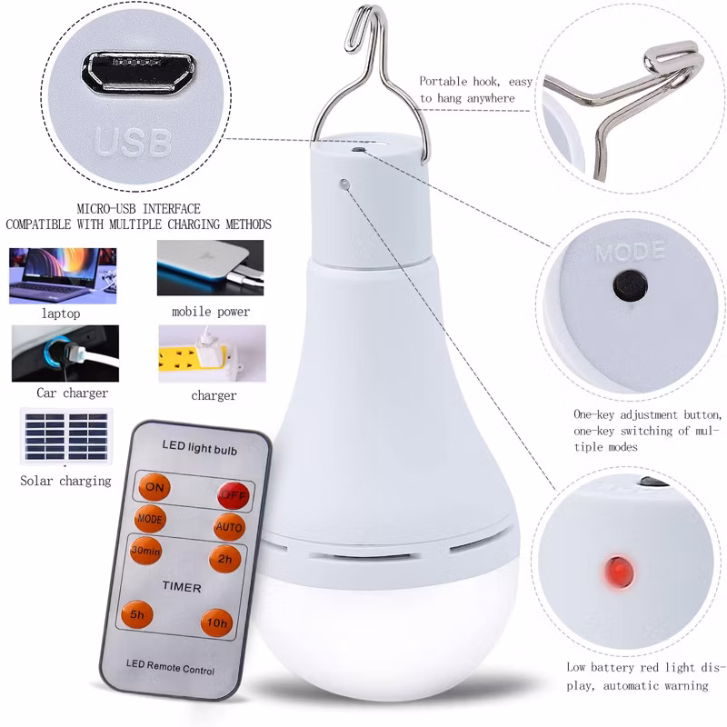 Portable LED Solar Bulb Light Emergency Light Outdoor Camping Light