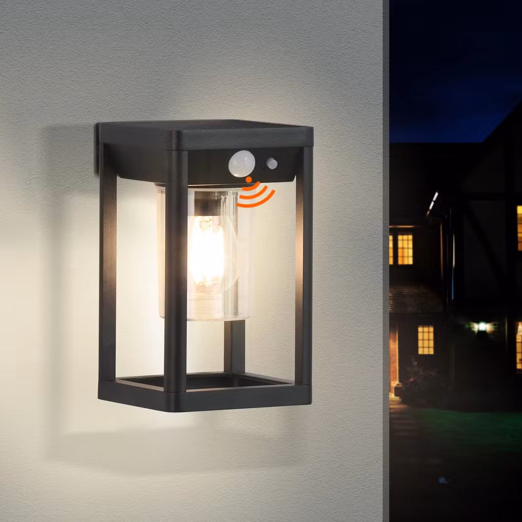 Die-Cast Aluminum Bulb Inside Square Box LED Outdoor Solar Wall Light with Motion Waterproof