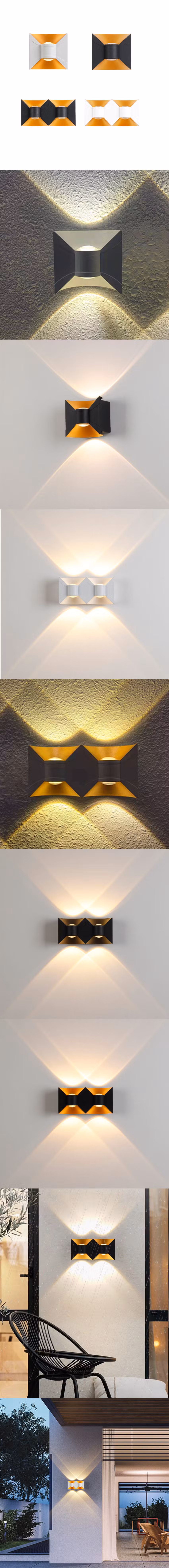 12W Electric up and Down 4-Head Wall Lamp Golden Black Home Bedside Modern Decorative Indoor LED Sconce Light LED Bulb Light