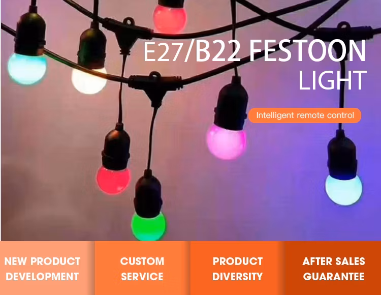 High Quality Garden Camping Decorates E26 Flat Rubber Cable G45 LED Bulbs E27 Durable Garland Belt Outdoor String Lights